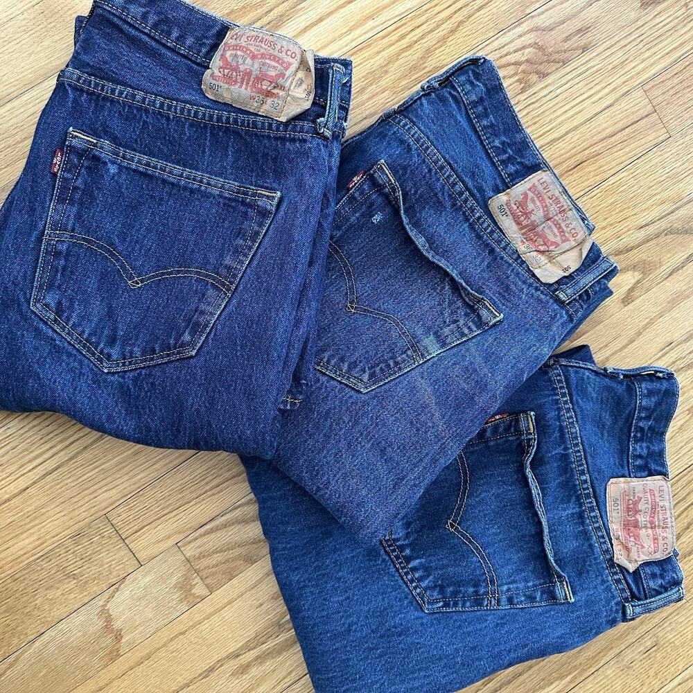 3 pair-Lot Levi's 501 Denim Jeans Men's 36x32 Button Fly Straight/Relaxed Fit